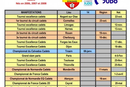 planning des compétitions cadets 2022/2023 ENTENTE JUDO BOCAGE