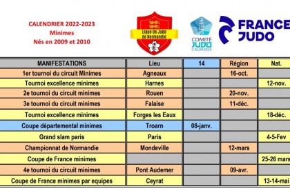 planning des compétitions minimes 2022/2023 ENTENTE JUDO BOCAGE